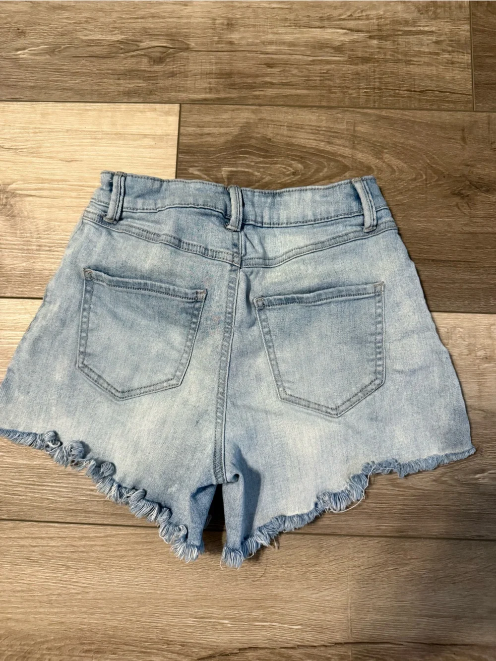 Rewash Light Blue High-Waist Frayed Denim Shorts